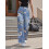 (XL, Blue) Γυναικείο τζιν παντελόνι με φλοράλ στάμπα, ελαφρύ και φαρδύ, μεσαίας μέσης 13