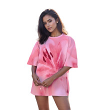 (M, Pink) Women's Oversized Tees Fashion Short Sleeve Round Neck Floral Print Tops Daily T-Shirts