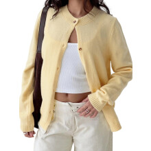 (XL, Yellow) Gilet basique en maille pour femme, couleur unie, col rond, manches longues, fermeture boutonnée, vêtement décontracté d'automne