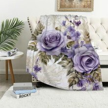 Flannel Throw Blanket Super Soft Lightweight with Flower Print for Couch, Lavender