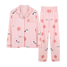 Damesmode pyjamaset met print en knoopsluiting - Top met lange mouwen en zakje & broek met elastische taille (M-2XL) Plus size pyjamaset