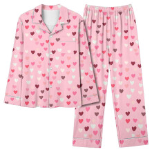 Conjunto de pijama de San Valentín para mujer de talla grande, manga larga, cierre de botones delanteros, franela suave de doble cepillado, parte