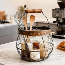 Panier à œufs en fil de fer avec anse et décoration en étoile