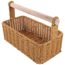 Worgeous Light Brown Woven Storage Basket for Fruits Snacks and Sundries Lightweight Plastic 11.8 x 9.1 x 3.5 Inches