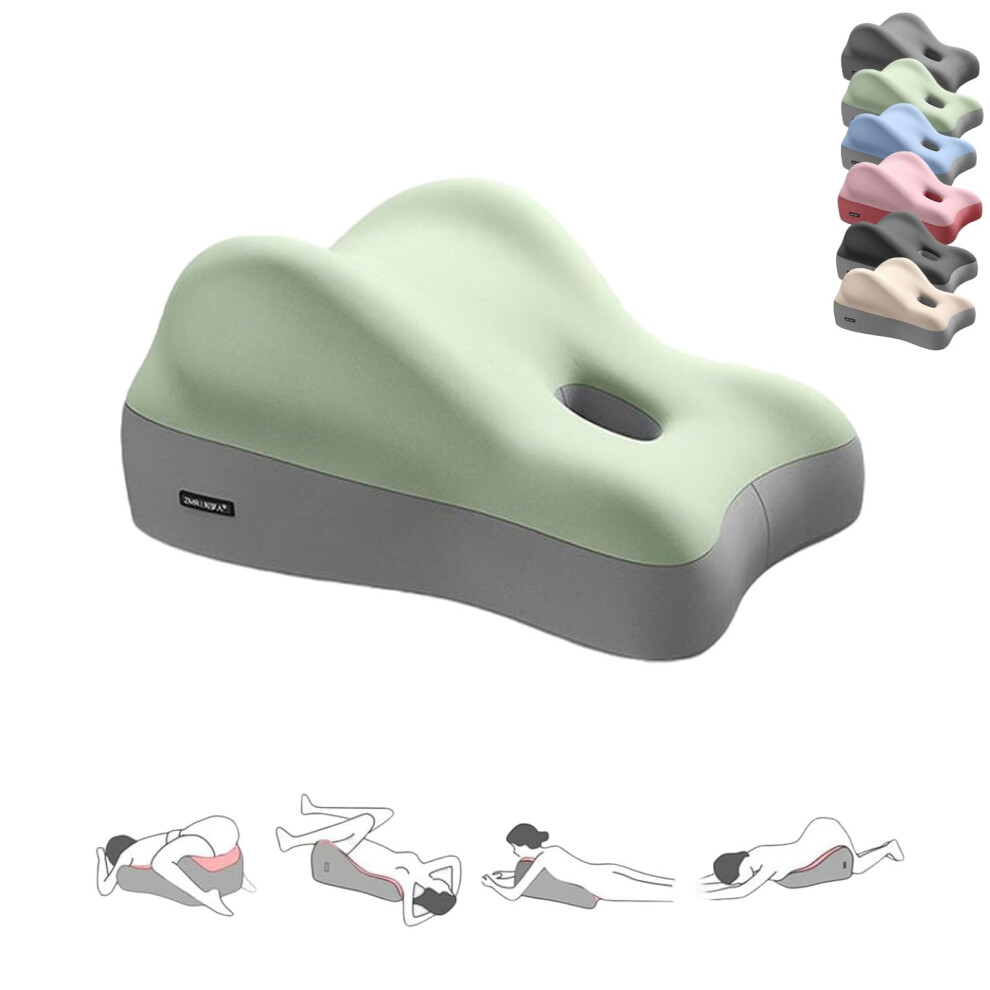 Memory Foam Hip Support Pillow with Ergonomic 3D Wave Design and Washable Cover for Bed Sofa Sitting Green