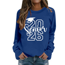 Senior2026Sweatshirts til kvinder Langærmede Rund Hals Toppe med Sænkede Skulderlommer Trendy Løstsiddende Casual Pulloverskjorter