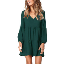 Vestido túnica de verano para mujer con cuello en V, estilo casual, holgado y fluido.