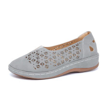 Zapatos planos de mujer tipo bailarinas de cuero con tacón de cuña hueco, cómodos y casuales, talla grande, talla única, 39Gris