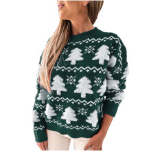 Brzydki sweter na święta Bożego Narodzenia, damski, świąteczny, z zabawnym nadrukiem, okrągłym dekoltem i długim rękawem, zimowy, ciepły