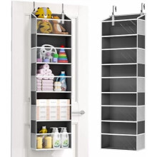 Organisateur de porte avec 5 grandes poches + 10 poches en filet, capacité de charge de 20 kg, fenêtre transparente – Compatible avec les portes