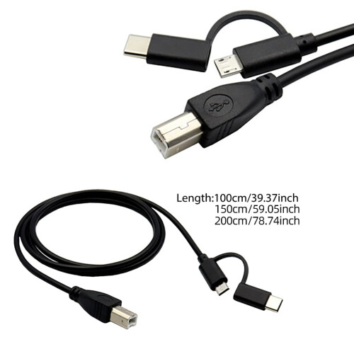 Cabo OTG para conectar smartphone à impressora, cabo micro USB e cabo USB-C para USB-B. 2