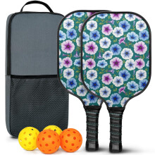 Set di racchette da pickleball in fibra di vetro con motivo floreale, completo di 2 palline e borsa – Adatto per giocare sia all'interno che