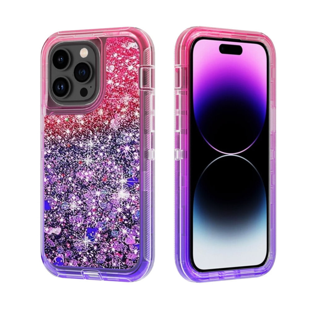 Bling Glitter Quicksand Phone Case Compatible With Iphone 14 Pro Max 6.7" Â Clear, Shockproof, Sparkle Cover In + Red/Purple 9448990380275