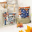 Διακοσμητικά Μαξιλαροθήκες Happy Fall 18x18, Σετ 4 τεμαχίων, Μπλε Φθινοπωρινή Κολοκύθα & 4