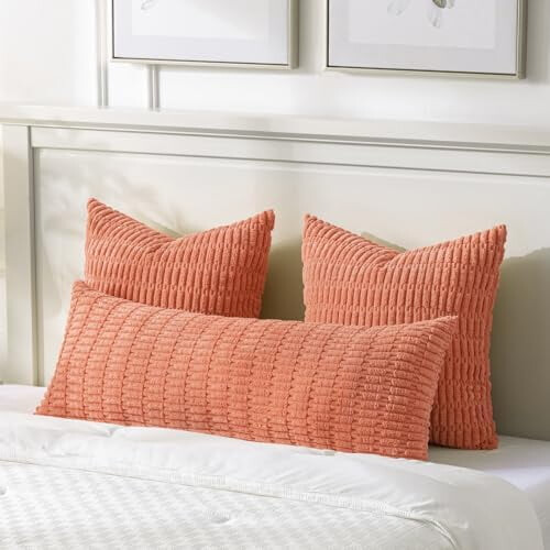 Capa de almofada lombar coral de 35,5 x 91,5 cm (14 x 36 polegadas), veludo cotelê macio, decoração rústica boho de fazenda – compatível com 1