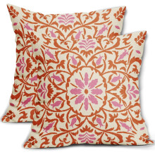 Housses de coussin bohèmes en lin rose et orange, 50 x 50 cm, lot de 2