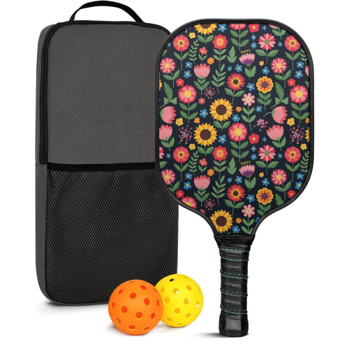 Σετ κουπιών Pickleball από fiberglass με λουλούδια και 2 μπάλες και τσάντα – Συμβατό με