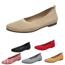 Scarpe basse da donna, comode e morbide, in maglia all'uncinetto, con punta affusolata, modello slip-on, casual ed eleganti.