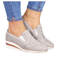 Mocassins compensés en daim pour femme - Mocassins compensés à enfiler, baskets compensées basses en maille respirante, mocassins de marche,
