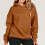 Damen Herbstoberteil, Langarm-Kapuzenpullover, einfarbig, locker geschnitten, bequem, braun 2