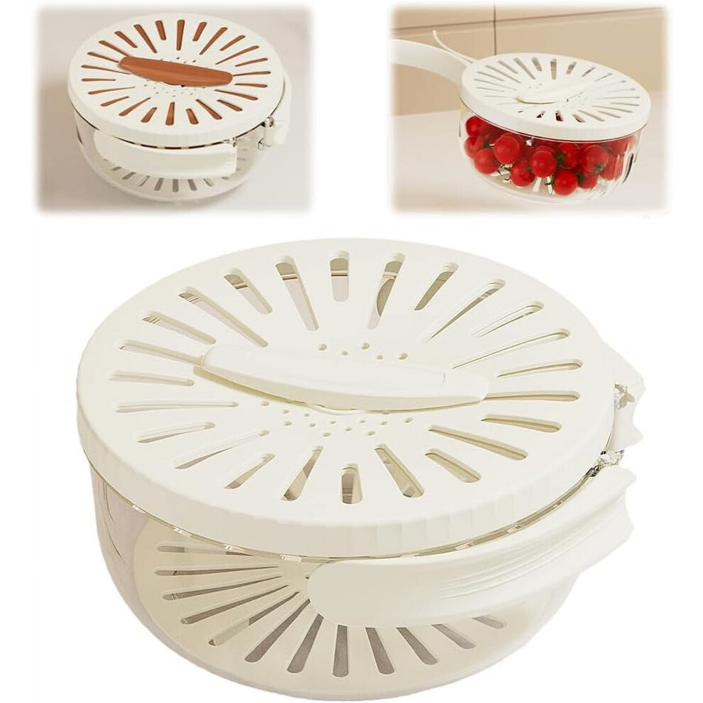 2-In-1 Draining & Preservation Basket, Collapsible Colander With Drain Switch, Food Strainer & Storage Container For Veggies, Fruits, Pasta (White) White 9450273759982