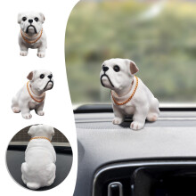 Hundefigur med ristende hode i harpiks – søt dekorasjon av dashbord i bilen, kompatibel med kjøretøy, lastebil, SUV, skrivebordspynt til hjemmet