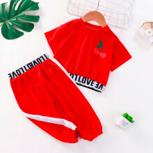 Conjunto de roupa infantil para meninas, em algodão, com estampa de letras, 2 peças, estilo casual, para meninas de 6 a 7 anos.