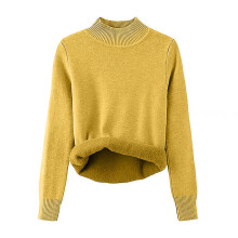 Damenpullover Herbst Winter Freizeit Langarm Rundhalsausschnitt Unifarbenes Oberteil Wärmend Bequemer Pullover (Gelb, Einheitsgröße)