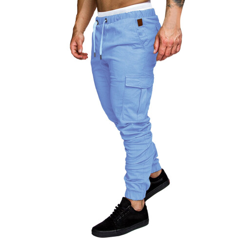 Herren Cargohose mit Stretchanteil, einfarbig hellblau, Größe M 1