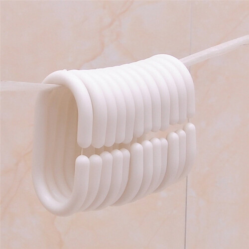 30 crochets de rideau de douche en plastique blanc