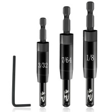 Selvsentrerende borsett for Bosch CC2430, 1/4" sekskantskaft, 3/32", 7/64", 1/8" VIX hengselbits, ultrahardt stål, høy presisjon