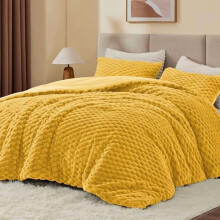 Fluffy Queen Comforter Set Yellow Fleece 3-Piece