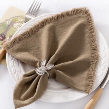 12-Pack Nude Cotton-Linen Fringe Napkins, 17"x17", Boho Handmade for Christmas, Wedding, Baby Shower – Compatible with Holiday Table Decor