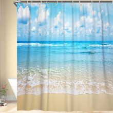 Rideau de douche en polyester à motif vagues tropicales, avec crochets, pour la décoration de votre salle de bain, 213 x 183 cm