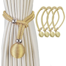 Lot de 4 attaches de rideaux, cordon de maintien, attaches de rideaux robustes, style rustique, pour rideaux épais (Type F : Champagne)
