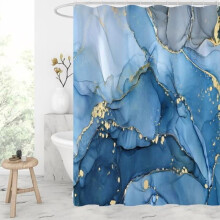 Rideau de douche extra long 183 x 213 cm, rideau de douche haut à motif abstrait marbre bleu, ensemble de rideau de douche en tissu imperméable