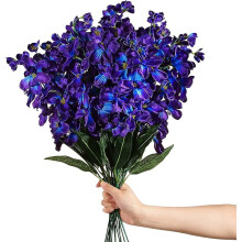 Lot de 8 tiges d'orchidées artificielles violettes et bleues de 68,5 cm (27 pouces).