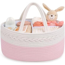 Cotton Rope Diaper Caddy for Baby Girl – Portable Changing Table Organizer, Newborn Registry Must-Have