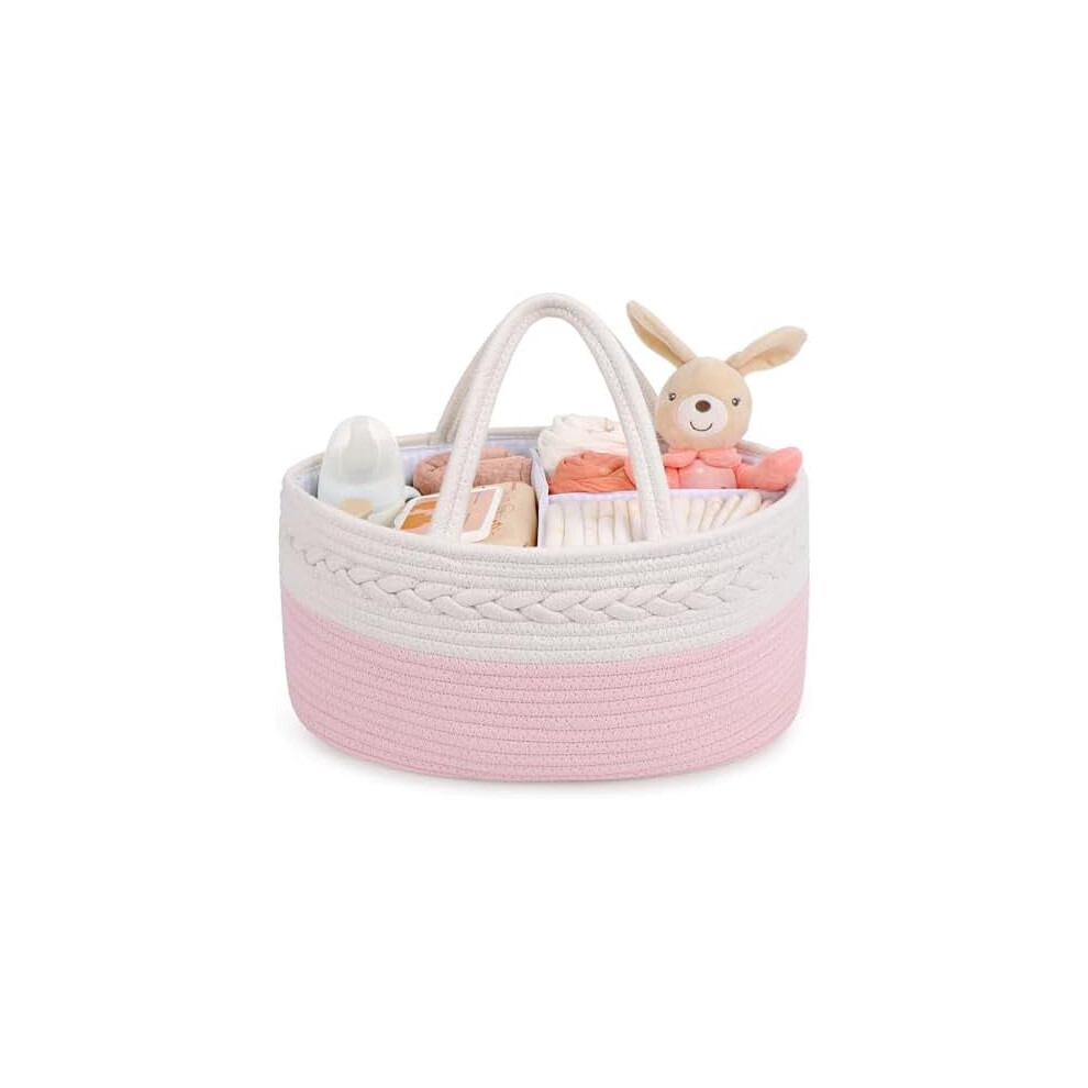 Cotton Rope Diaper Caddy for Baby Girl – Portable Changing Table Organizer, Newborn Registry Must-Have