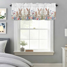 Akvarell húsvéti nyúl és virágfüggöny (107x46 cm), rúdzseb, kompatibilis konyhával, hálószobával, fürdőszobával, nappalival