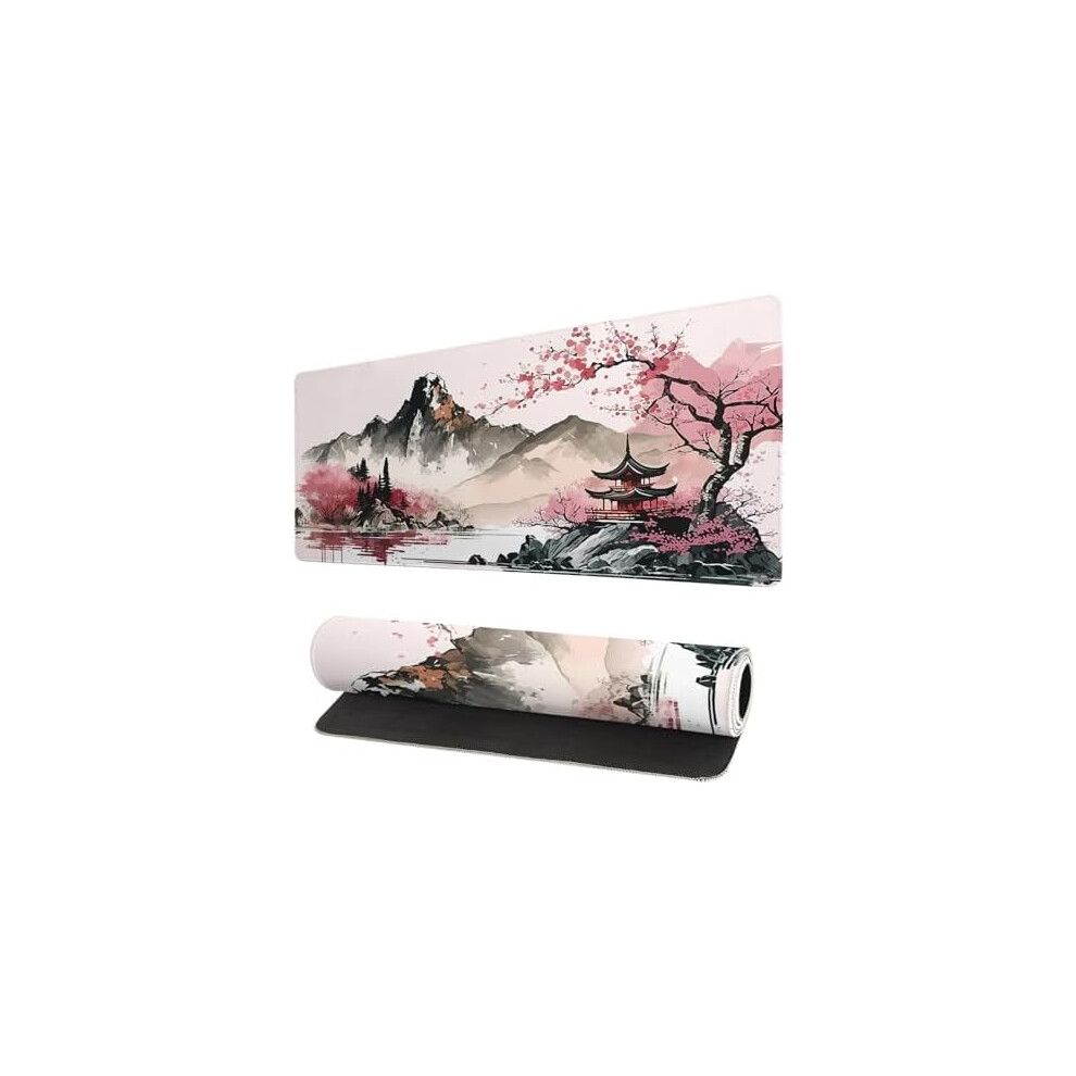 Watercolor Japanese Large Gaming Mouse Pad 31.5X11.8 In, Non-Slip Base & Stitched Edge Â Compatible With All Mice 9329345968136