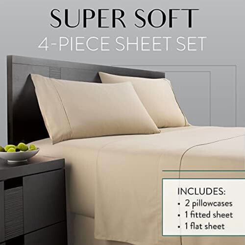 Twin XL bed sheet set taupe microfiber 4-piece 1