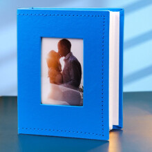Mini 4x6 fotóalbum elülső ablakkal, hordozható scrapbook borító utazáshoz, esküvőhöz és emlékekhez – kék, kompatibilis a 4x6 fotókkal
