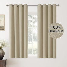 Linen Blackout Curtains 52x63 in, 2 Panels, Grommet Top