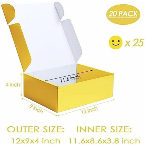 Κίτρινα κουτιά αποστολής δώρων 12x9x4" (συσκευασία των 20), με καπάκι που κλείνει με 1