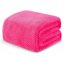 Pătură din fleece, dimensiune Queen, textură Waffle super moale, confortabilă și ușoară pentru pat/canapea (roz aprins, 90x90")