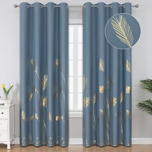 Stone Blue Blackout Curtains 52x84 in, 2 Panels, Gold Wheat