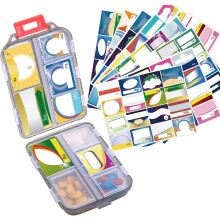 Pilulier de voyage (1 paquet), boîte à pilules portable à 10 compartiments pour les déplacements – Gris avec 156 autocollants