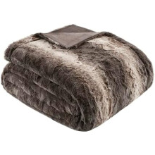 Queen Size Ultra-Soft Reversible Poly Fur Blanket, Lightweight & All-Season, Compatible with Zuri, Brown