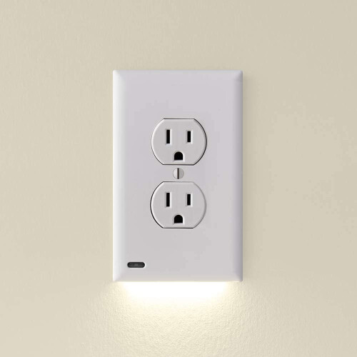 Luz guia simples [para tomadas duplas] - Substitui a tomada de encaixe - Placa de parede para tomada elétrica com LEDs - Sensor automático